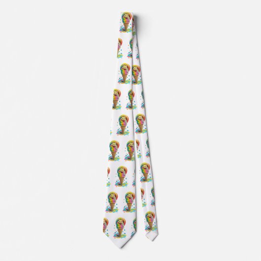 かわいい猫アイスクリームコーンカラフル ネクタイ (正面)