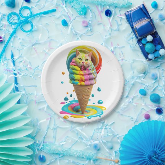 かわいい猫アイスクリームコーンカラフル ペーパープレート (パーティー)