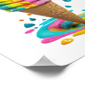 かわいい猫アイスクリームコーンカラフル ポスター (角)