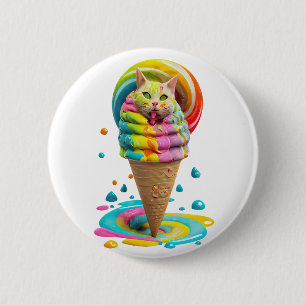 かわいい猫アイスクリームコーンカラフル 缶バッジ