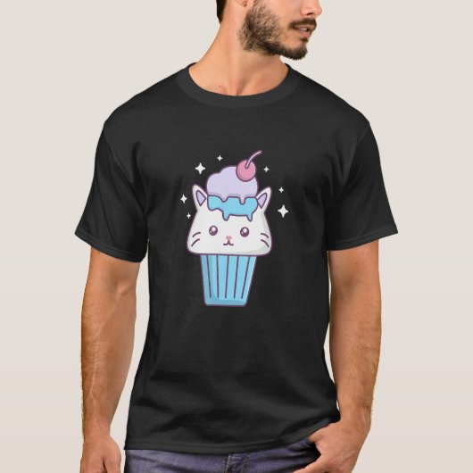 かわいい猫アイスクリームコーン デザートジェラート Tシャツ (正面)