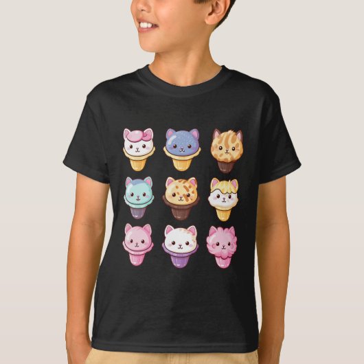 かわいい猫アイスクリームスイーツフードオーバー Tシャツ (正面)