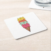 かわいい猫アイスクリーム |かわいい子 スクエアペーパーコースター (アングル)