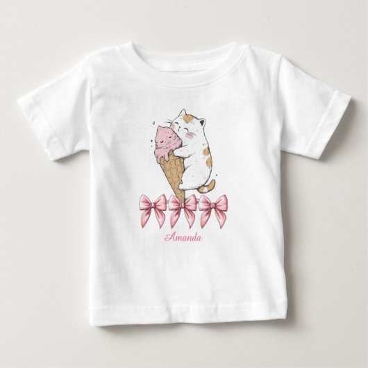 かわいい猫アイスクリーム、名前Tシャツ ベビーTシャツ (正面)