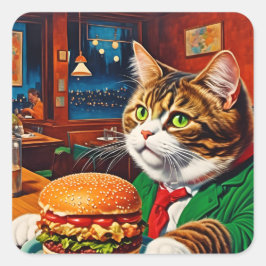 かわいい猫アットヴィンテージディナーチーズバーガー スクエアシール