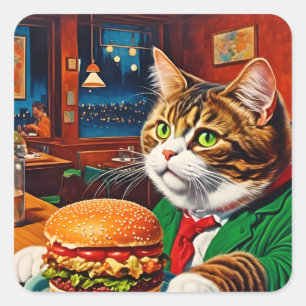 かわいい猫アットヴィンテージディナーチーズバーガー スクエアシール
