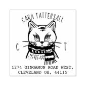 かわいい猫アニマルモノグラム&ネーム差出人住所 ラバースタンプ (インプリント)