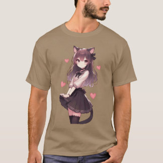 かわいい猫アニメの女の子の家族 Tシャツ