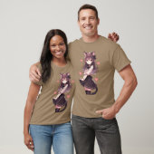 かわいい猫アニメの女の子の家族 Tシャツ (ユニセックス)