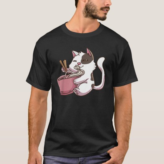 かわいい猫アニメラーメン猫Tシャツ Tシャツ (正面)
