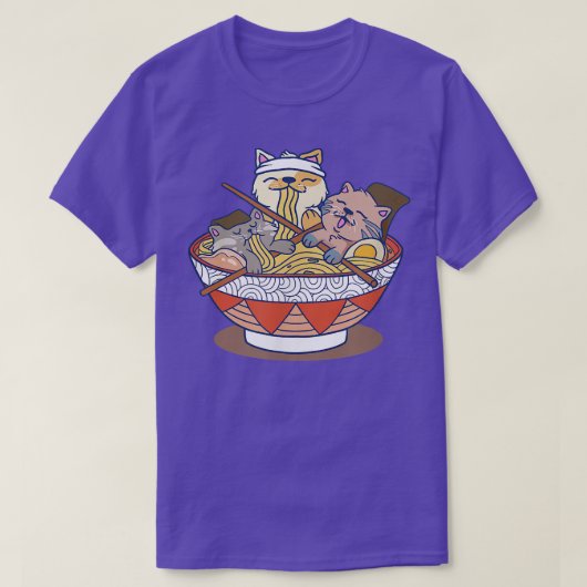 かわいい猫アニメ日本のラーメン Tシャツ (デザイン正面)