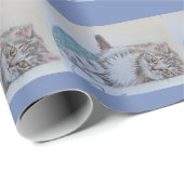 かわいい猫アートスケッチティール(緑がかった色)ブルーキャッツラッピング紙 ラッピングペーパー (ロールコーナー)