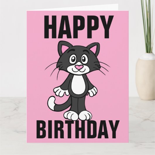 かわいい猫アート誕生日グリーティングカード カード (正面)