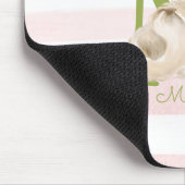 かわいい猫イラストレーションホワイトピンクストライプの子ども マウスパッド (コーナー)