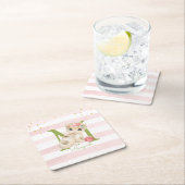 かわいい猫イラストレーションホワイトピンクストライプガールキッズ スクエアペーパーコースター (インサイチュ)