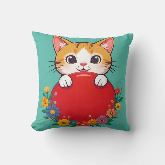 かわいい猫イラストレーション クッション (正面)