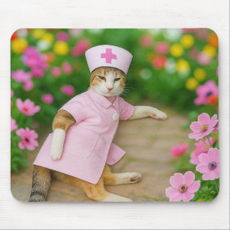 かわいい猫インピンクナースユニフォームマウスパッド マウスパッド