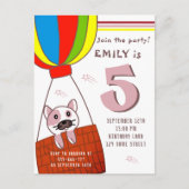 かわいい猫インホットエアバルーンガール誕生日 インビテーションポストカード (正面)