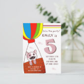 かわいい猫インホットエアバルーンガール誕生日 インビテーションポストカード (スタンド正面)