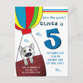 かわいい猫インホットエアバルーンボーイ誕生日 インビテーションポストカード (正面)