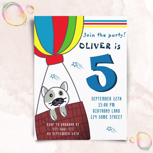 かわいい猫インホットエアバルーンボーイ誕生日 インビテーションポストカード