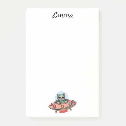 かわいい猫エイリアン&UFO宇宙船名前をカスタムする ポストイット (正面)