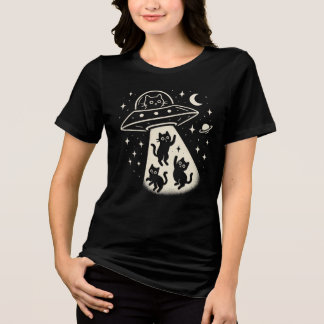かわいい猫エイリアンUFO誘拐カートゥーン グラフィック トライブレンドTシャツ