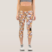 かわいい猫オレンジキッテンpet継ぎ目なしパターン カプリレギンス (正面)