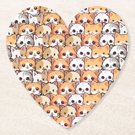 かわいい猫オレンジキッテンpet継ぎ目なしパターン ペーパーコースター (正面)