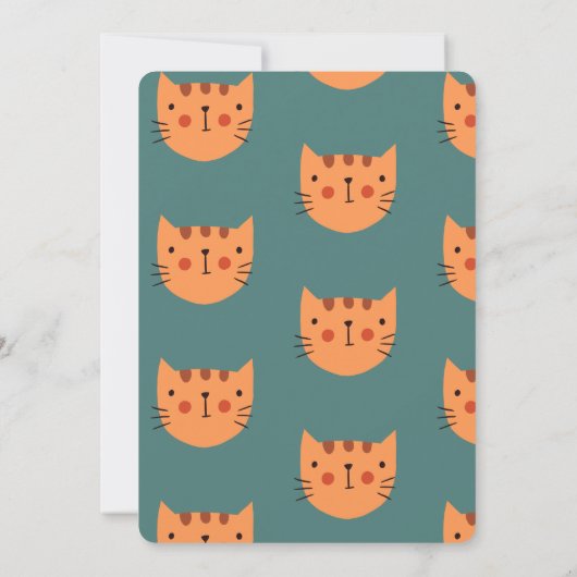 かわいい猫オレンジ緑の誕生日パーティー 招待状 (裏面)