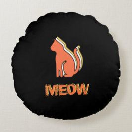 かわいい猫オレンジ&イエローアニマル抽象芸術アポップ・アートのート ラウンドクッション