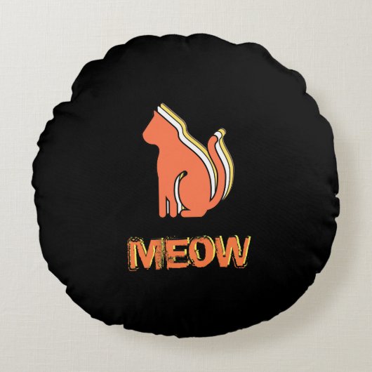 かわいい猫オレンジ&イエローアニマル抽象芸術アポップ・アートのート ラウンドクッション (正面)