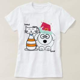 かわいい猫カスタムと犬のメリークリスマス Tシャツ