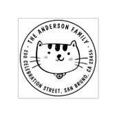 かわいい猫カスタムの家族の名前ラウンド差出人住所 ラバースタンプ (インプリント)