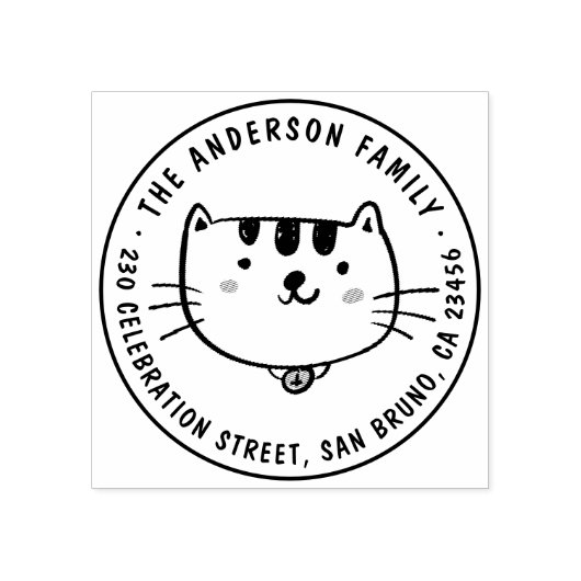 かわいい猫カスタムの家族の名前ラウンド差出人住所 ラバースタンプ (インプリント)