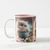 かわいい猫カップパーソナライズマグカップ ツートーンマグカップ (左)