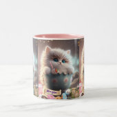 かわいい猫カップパーソナライズマグカップ ツートーンマグカップ (中央)