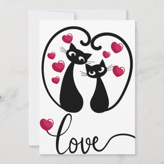 かわいい猫カップルのバレンタインデー招待状 招待状 (正面)