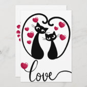 かわいい猫カップルのバレンタインデー招待状 招待状 (正面/裏面)