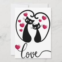 かわいい猫カップルのバレンタインデー招待状