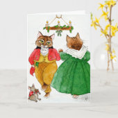 かわいい猫カップルのマウスクリスマスダンス カード (黄色い花)
