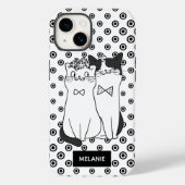 かわいい猫カップルの白と黒のドットパーソナライズされた Case-Mate iPhoneケース (裏面)
