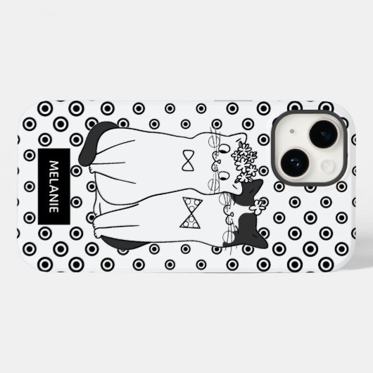 かわいい猫カップルの白と黒のドットパーソナライズされた Case-Mate iPhoneケース (裏面 (横))