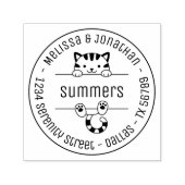 かわいい猫カップル家族ラウンドアドレス セルフインキングスタンプ (デザイン)