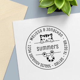 かわいい猫カップル家族ラウンドアドレス セルフインキングスタンプ