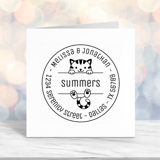 かわいい猫カップル家族ラウンドアドレス セルフインキングスタンプ