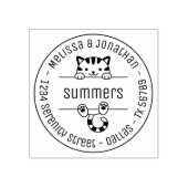 かわいい猫カップル家族ラウンドアドレス ラバースタンプ (インプリント)