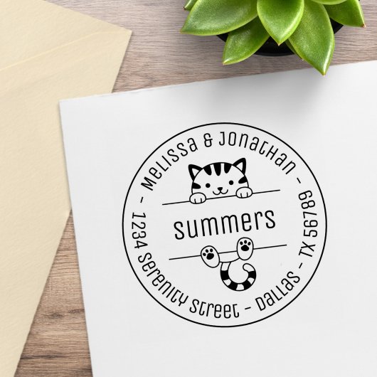 かわいい猫カップル家族ラウンドアドレス ラバースタンプ