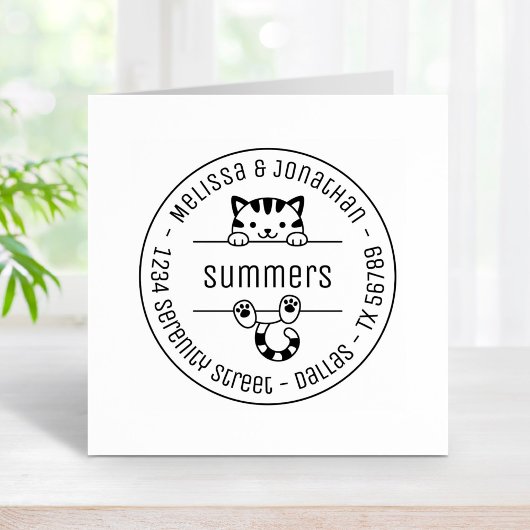 かわいい猫カップル家族ラウンドアドレス ラバースタンプ