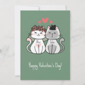 かわいい猫カップル ハッピー バレンタインの日 パステルグリーン シーズンカード (正面)